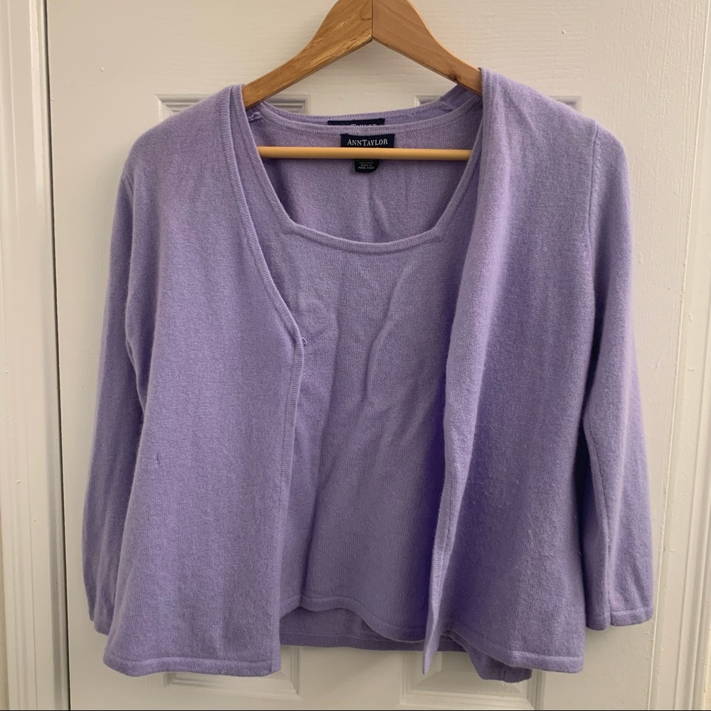 Cashmere Cardigan Sweater Set Ann Taylor Lavender Light Purple